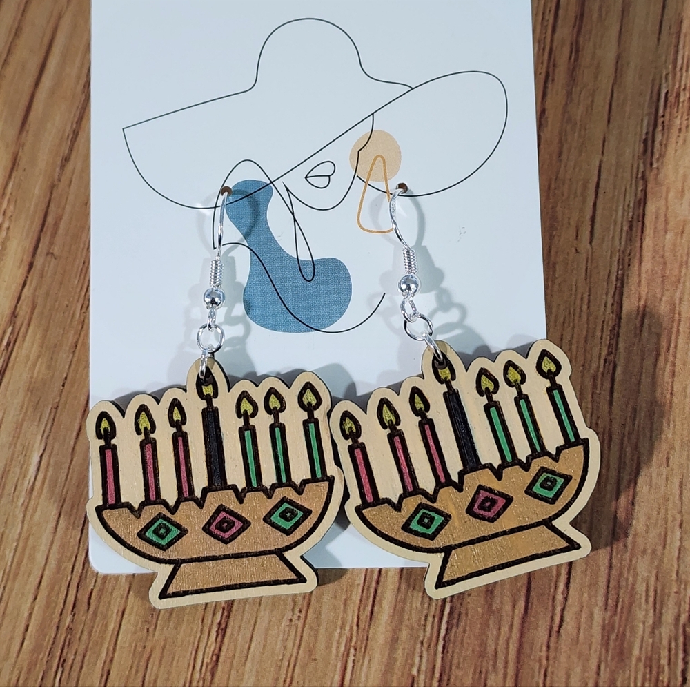 Wooden Candle Earrings For KWANZAA